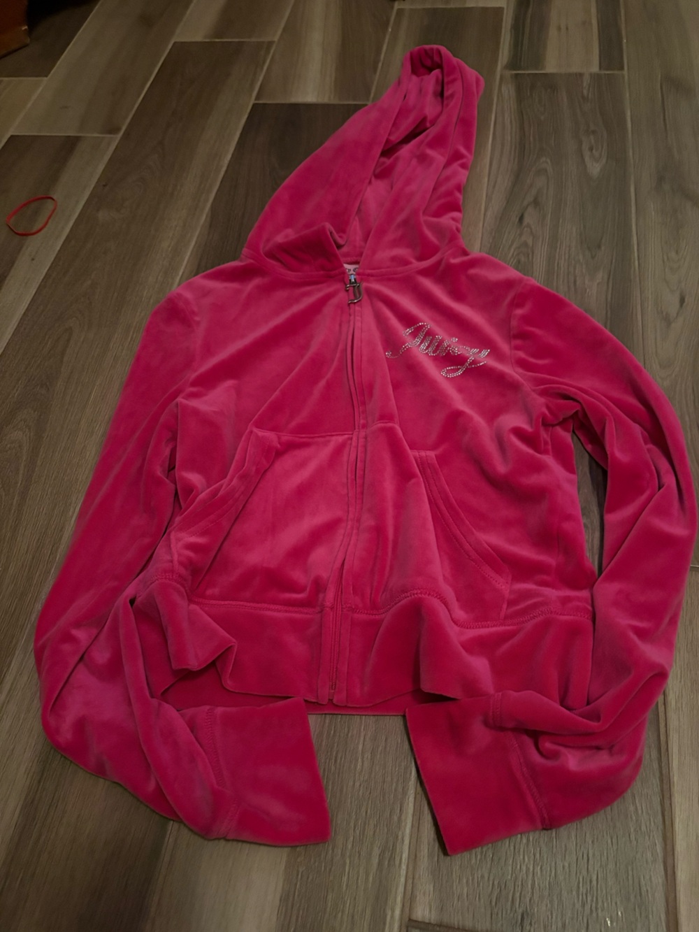 Juicy Couture Hot Pink Velour Zip-Up Hoodie with Rhinestone Logo